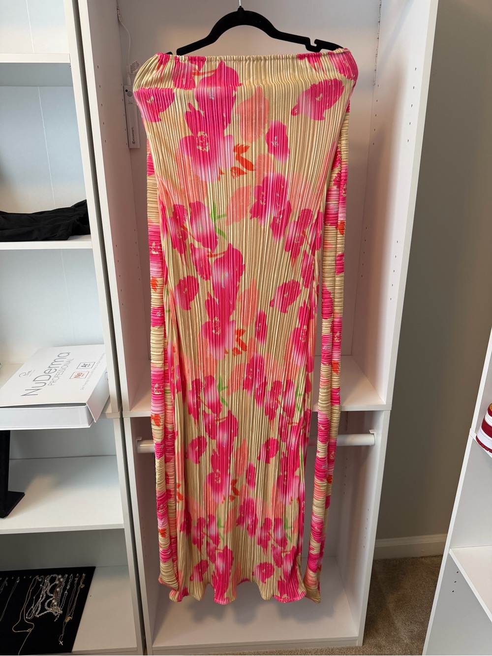 Floral Strapless Pleated Maxi Dress Size M